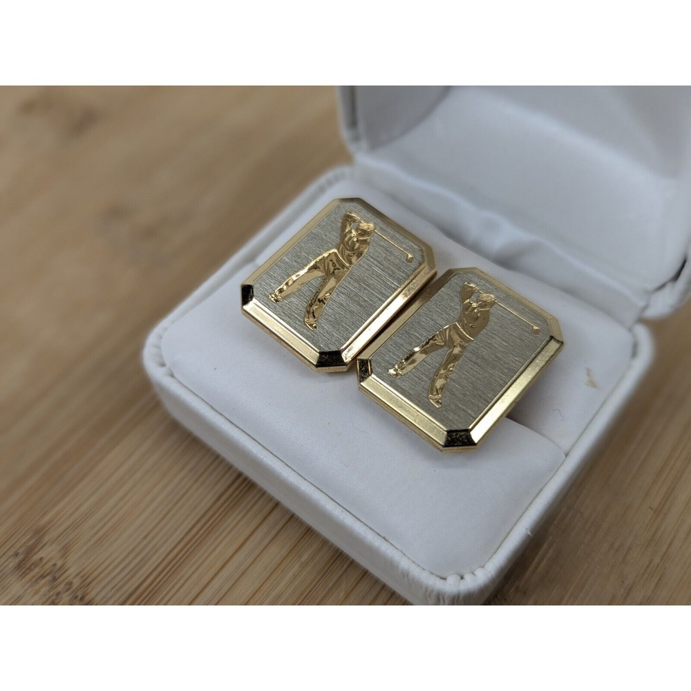 Golf Cuff Links Tee Off Vintage Gold Tone Golfing Sports Dress Links